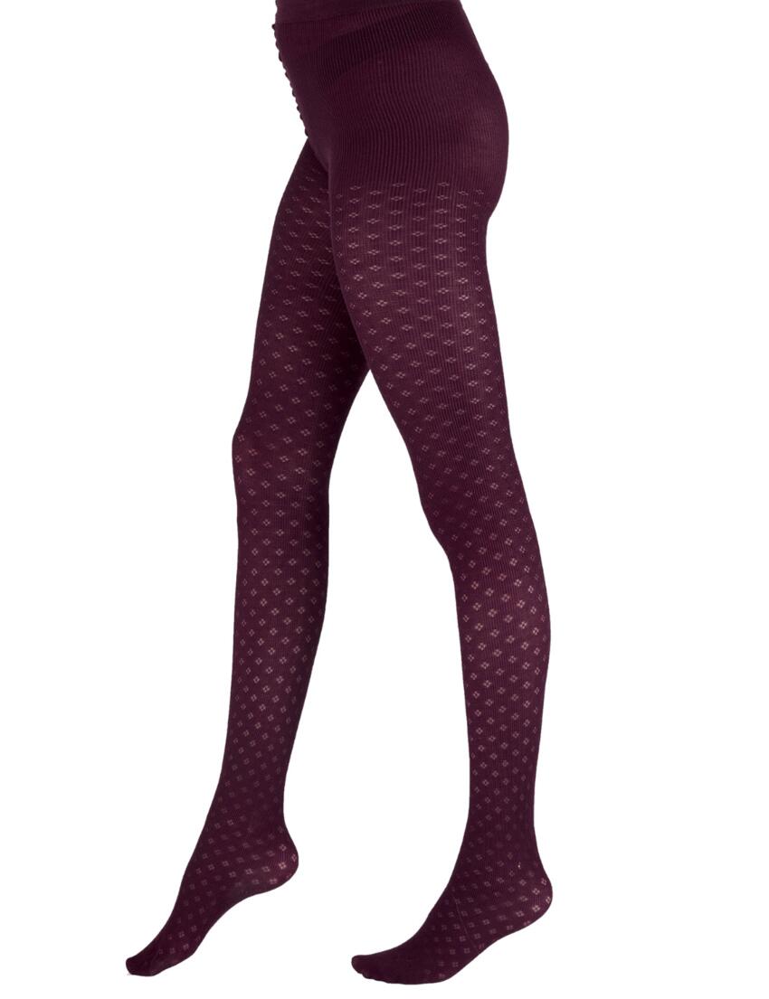 Pretty Polly Knitted Small Diamond Flower Tights Burgundy