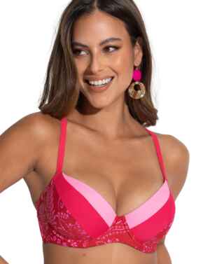 Pour Moi Palm Springs Padded Underwired Convertible Bikini Top Red/Pink