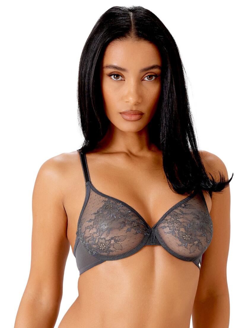 Gossard Glossies Lace Sheer Bra Charcoal