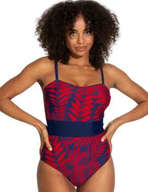 Pour Moi Palermo Panelled Tummy Control Swimsuit Navy/Red