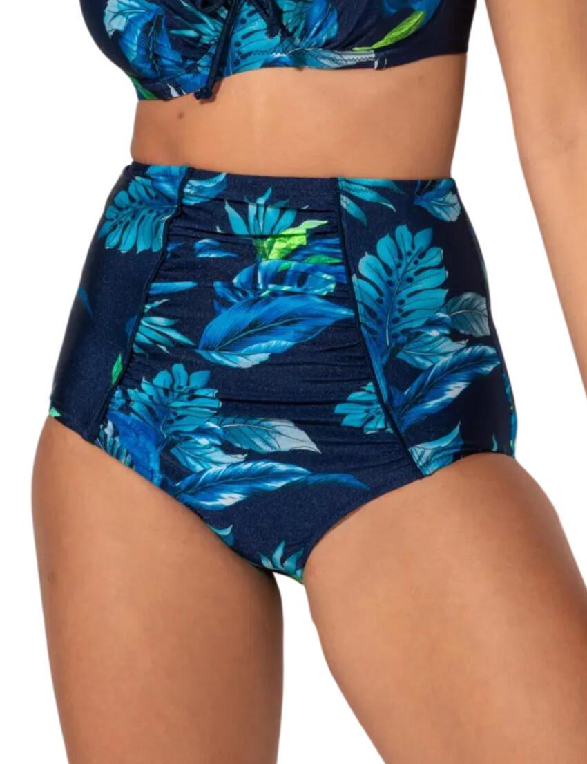 Pour Moi Palermo Super High Waist Ruched Tummy Control Bikini Brief Navy Tropical