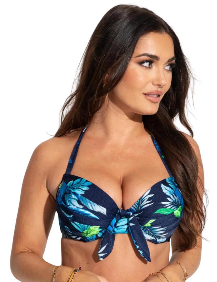 Pour Moi Palermo Padded Halter Bikini Top Navy Tropical