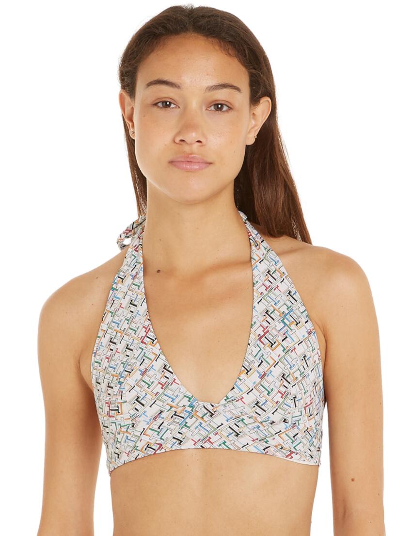 Tommy Hilfiger TH Monogram Fixed Triangle Bikini Top TH Multi Monogram Calico