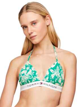 Tommy Hilfiger TH Original Triangle Fixed Foam Bikini Top Vintage Tropical Olympic Green