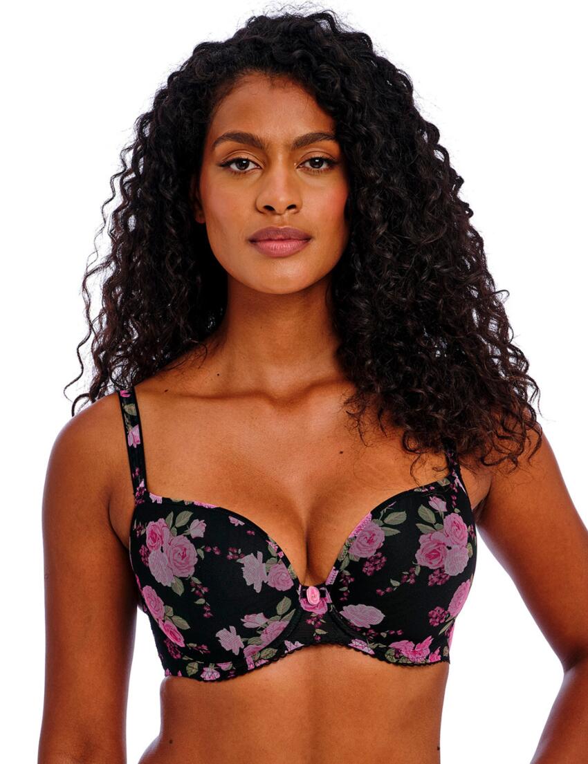 Freya Rose Blossom Moulded Plunge T Shirt Bra Black Rose