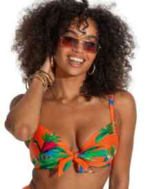 Pour Moi Paradiso Padded Front Tie Bikini Top Orange Tropical