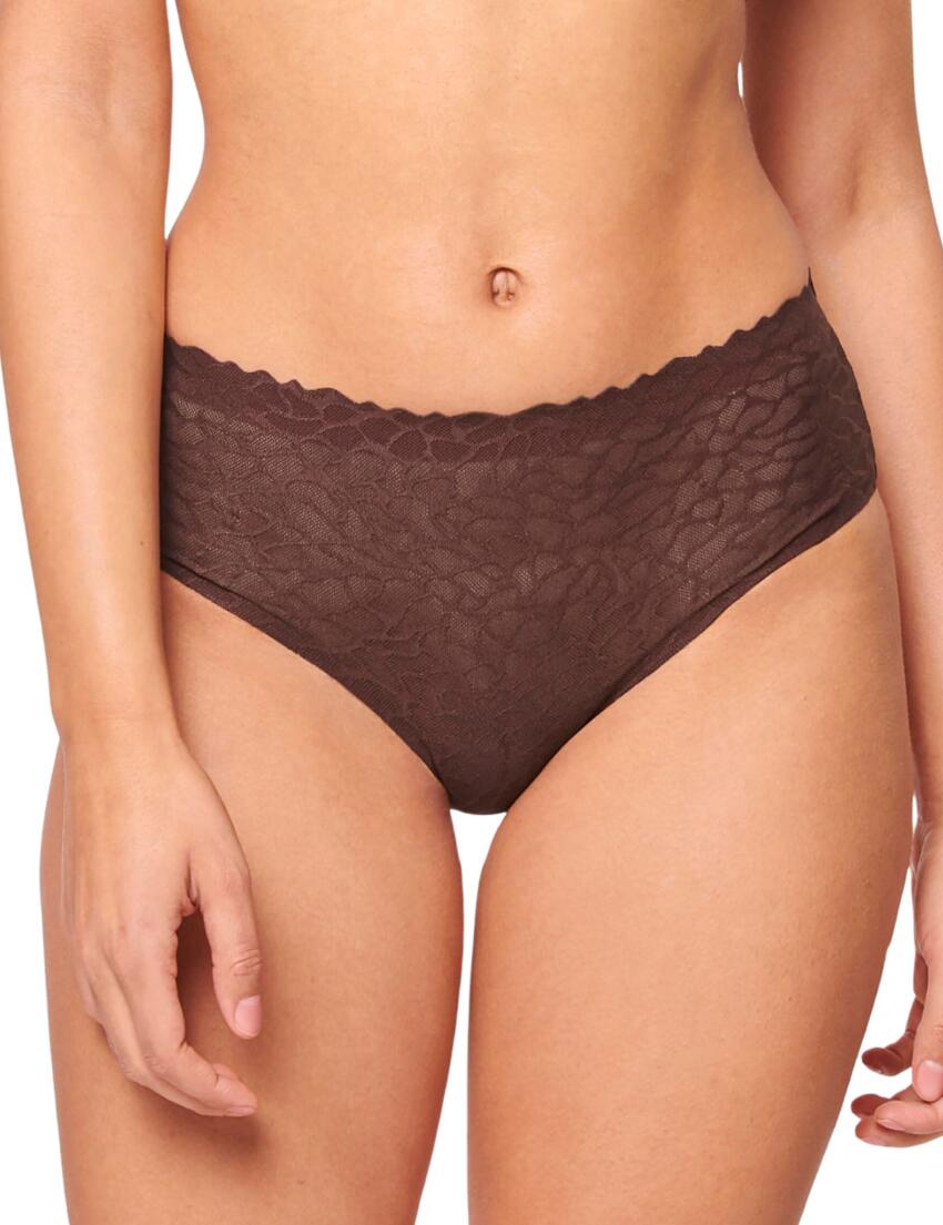 Sloggi Zero Feel Lace High Waisted Brief Ebony Brown
