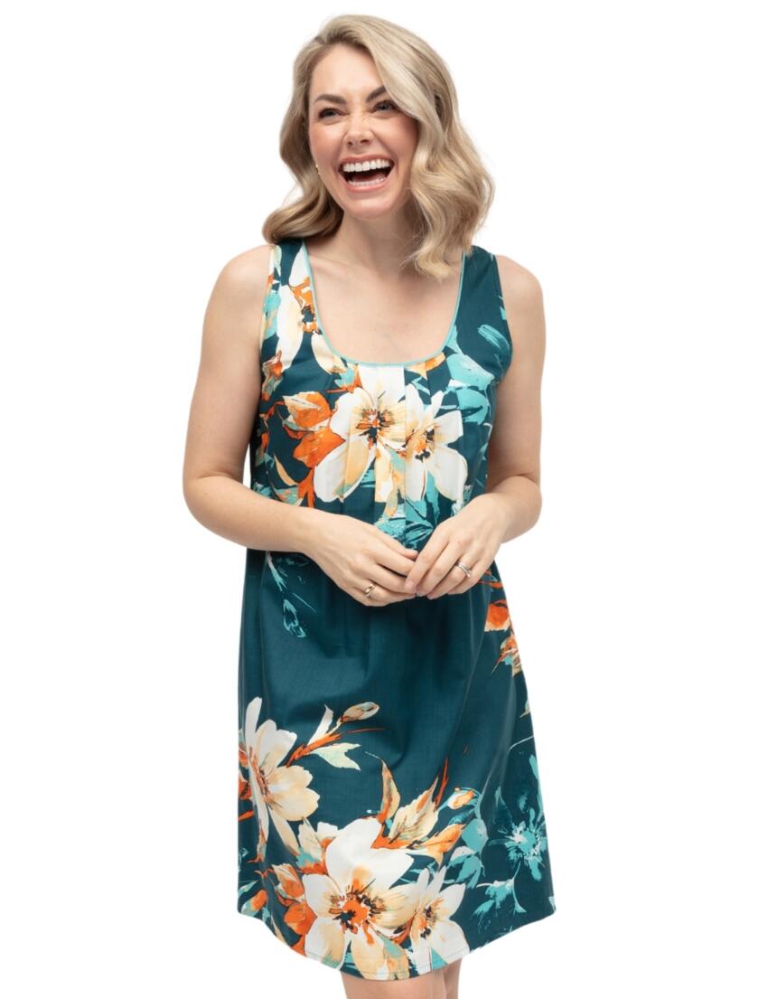 Cyberjammies Goldie Floral Print Short Nightdress Teal Mix