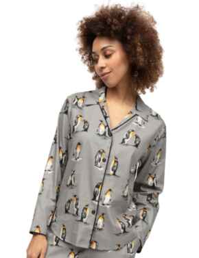 Cyberjammies Parker Penguin Print Pyjama Top Grey Mix