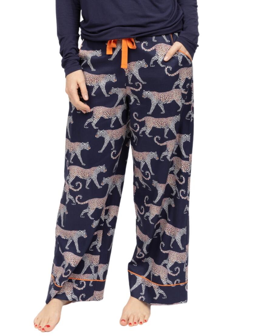 Cyberjammies Taylor Leopard Print Wide Leg Pyjama Bottoms Navy Mix