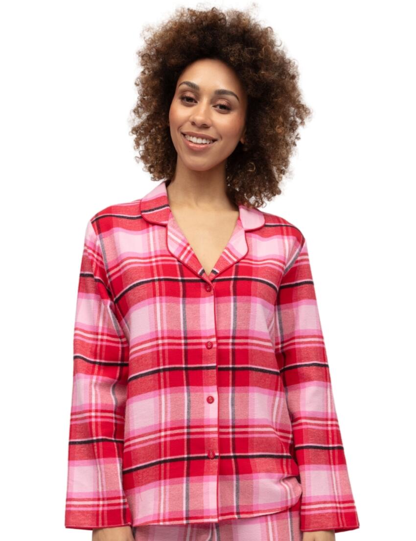 Cyberjammies Noelle Brushed Check Pyjama Top Red Mix