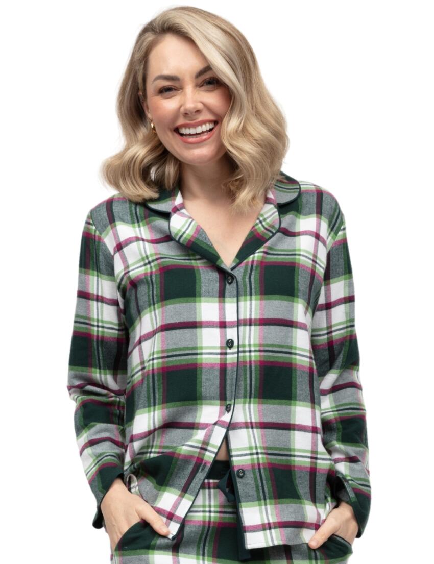 Cyberjammies Forrest Brushed Check Pyjama Top Dark Green Mix