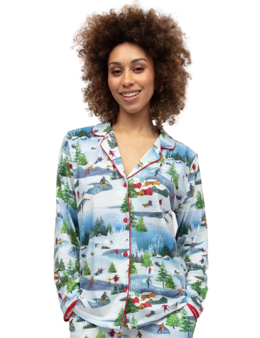 Cyberjammies Montana Winterscape Printed Jersey Pyjama Top White Mix