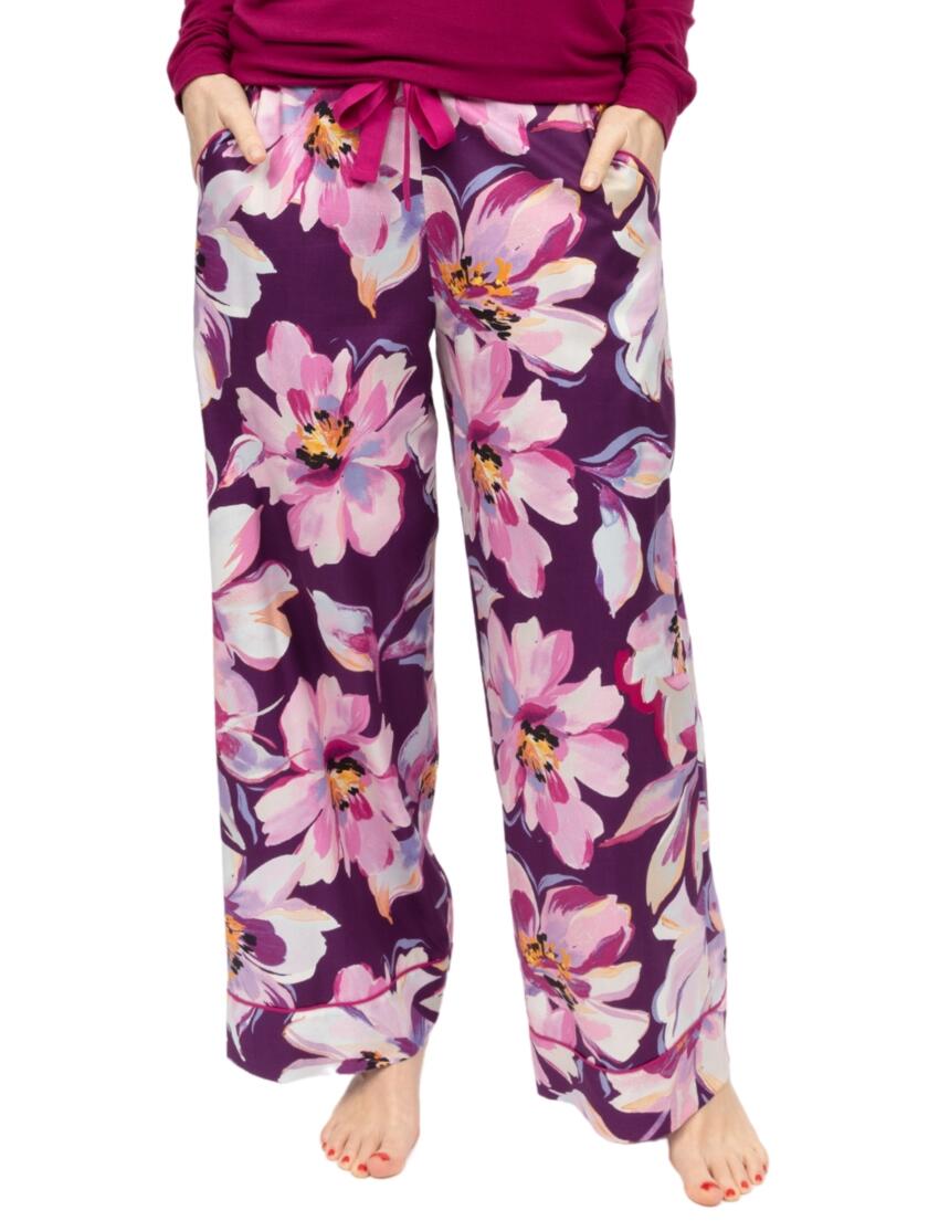 Cyberjammies Hazel Floral Print Wide Leg Pyjama Bottoms Dark Purple Mix