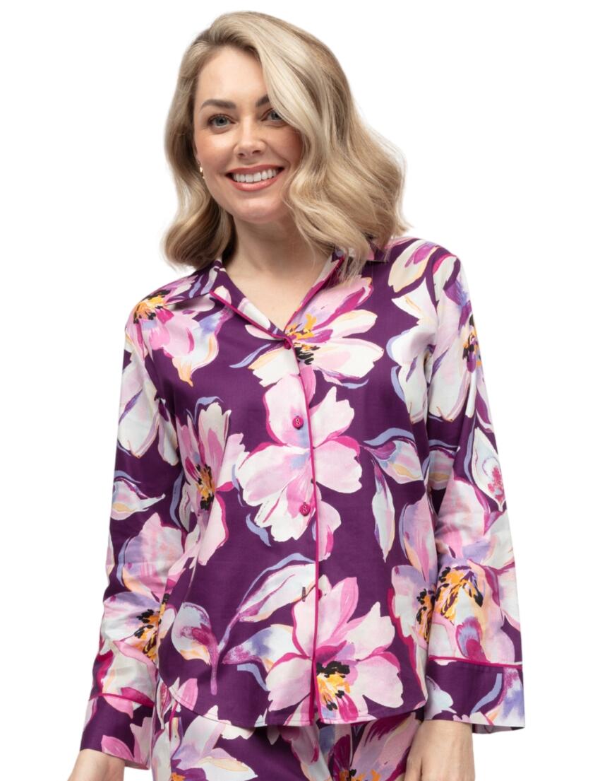 Cyberjammies Hazel Floral Print Pyjama Top Dark Purple Mix