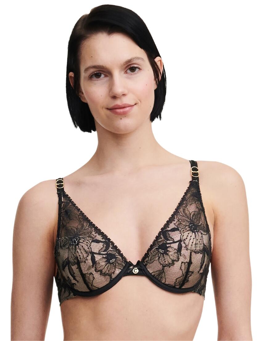 Chantelle Orchids Push-Up T-Shirt Bra Black