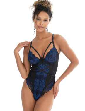 Pour Moi After Hours Underwired Thong Bodysuit Black/Blue