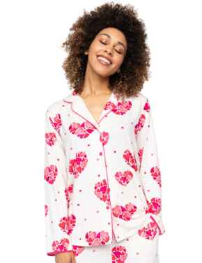 Cyberjammies Aria Heart Print Jersey Long Sleeve Pyjama Top White Mix