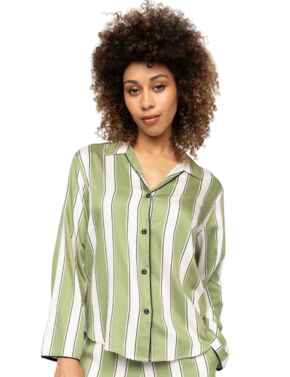 Cyberjammies Nancy Printed Stripe Pyjama Top Sage Green Mix