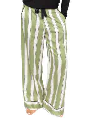 Cyberjammies Nancy Printed Stripe Wide Leg Pyjama Bottoms Sage Green Mix