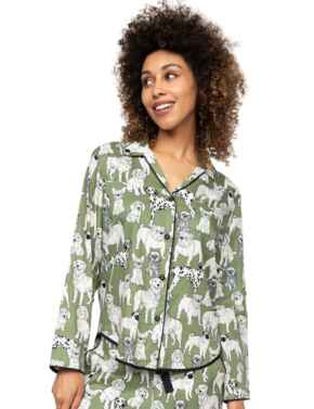 Cyberjammies Nancy Dog Print Pyjama Top Sage Green Mix