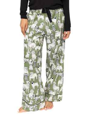Cyberjammies Nancy Dog Print Wide Leg Pyjama Bottoms Sage Green Mix