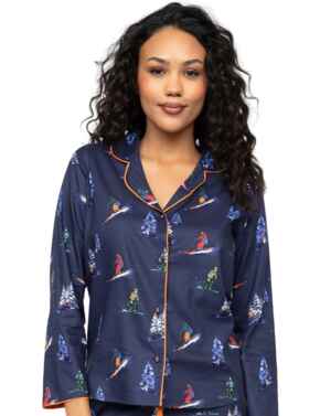 Cyberjammies Alpes Ski Print Pyjama Top Navy Mix