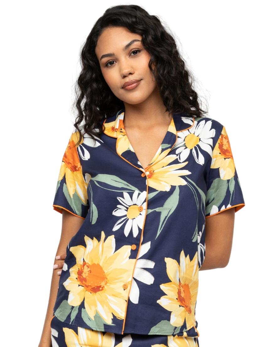 Cyberjammies Georgina Floral Print Pyjama Top Navy Mix