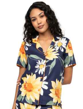 Cyberjammies Georgina Floral Print Pyjama Top Navy Mix