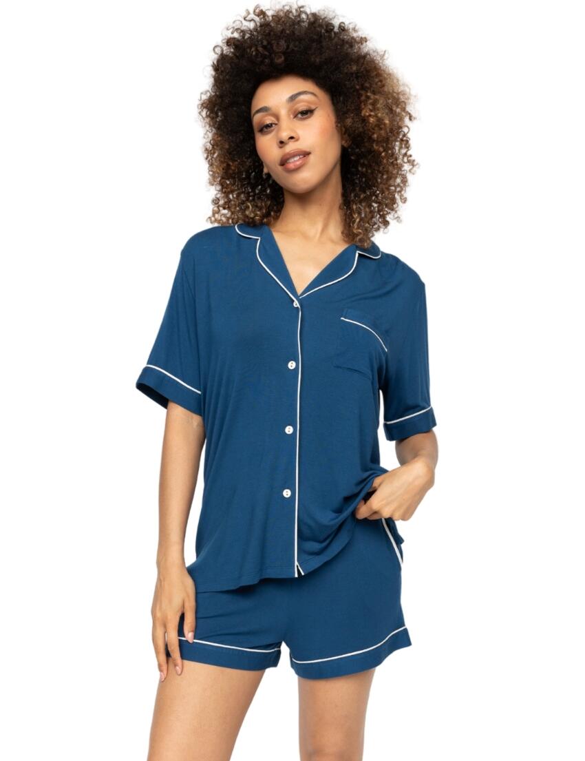 Cyberjammies Harriet Revere Jersey Shorty Pyjama Set Teal Blue