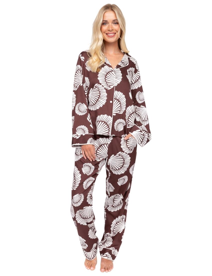 Cyberjammies Fable & Eve Battersea Shell Print Pyjama Set Chocolate Brown Mix
