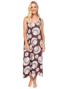Cyberjammies Fable & Eve Battersea Shell Print Long Nightdress Chocolate Brown Mix