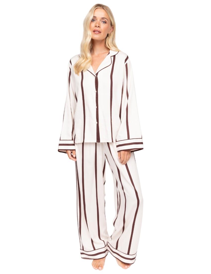 Cyberjammies Fable & Eve Battersea Stripe Wide Leg Pyjama Set Ivory Mix