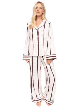 Cyberjammies Fable & Eve Battersea Stripe Wide Leg Pyjama Set Ivory Mix