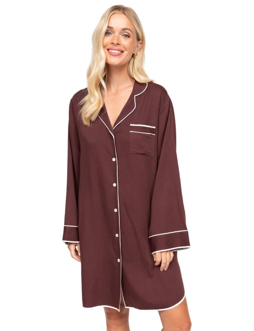 Cyberjammies Fable & Eve Battersea Long Sleeve Nightshirt Chocolate Brown