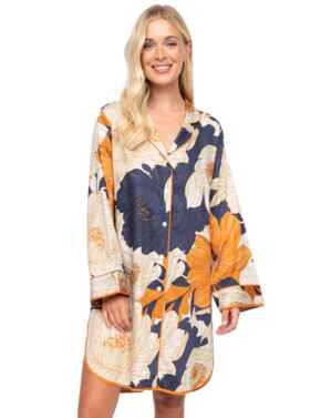 Cyberjammies Fable & Eve Southwark Floral Print Long Sleeve Nightshirt Navy Mix