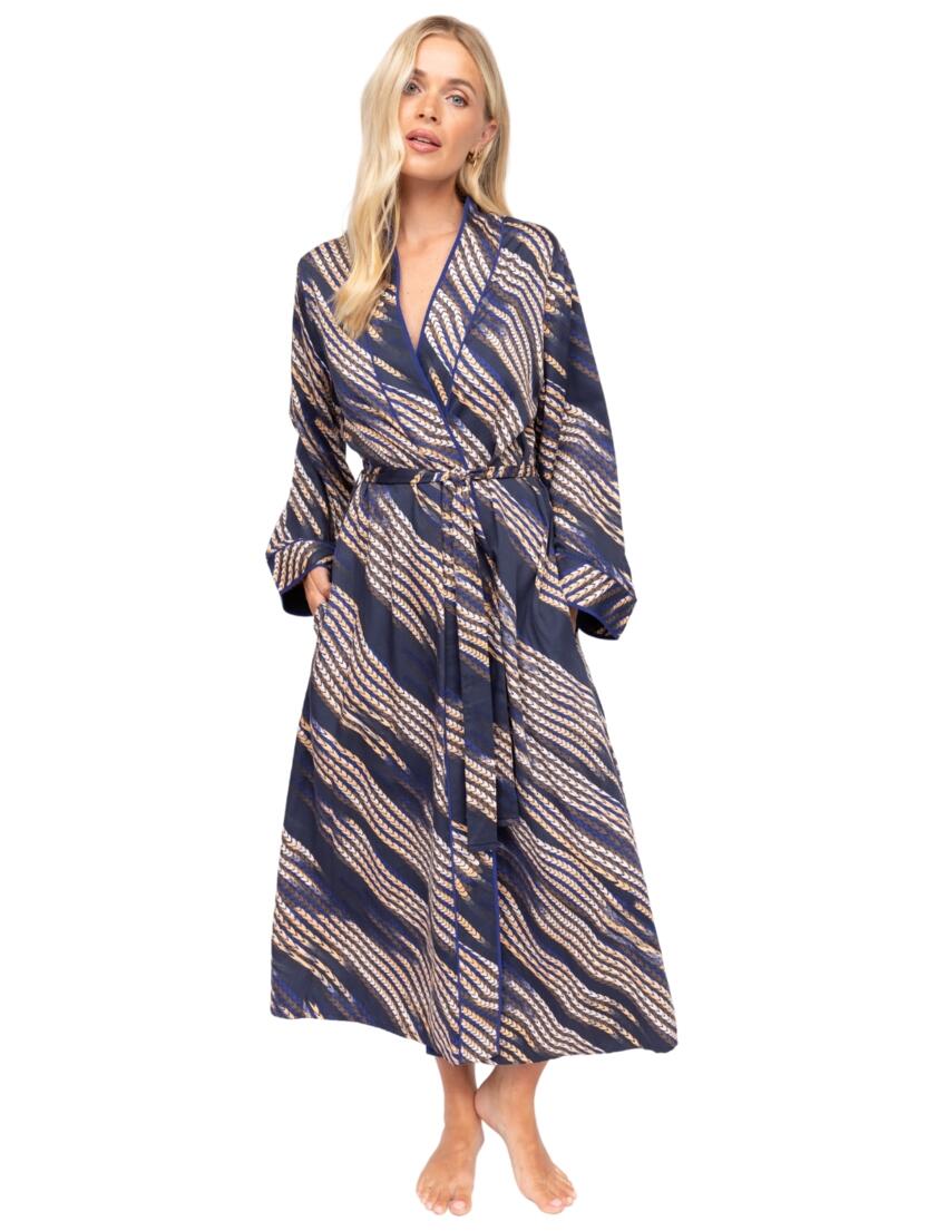 Cyberjammies Fable & Eve Southwark Rope Print Long Dressing Gown Navy Mix
