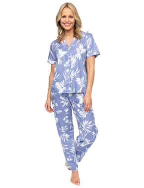 Cyberjammies Nora Rose Brooke Bird Print Short Sleeve Pyjama Set Cornflower Blue