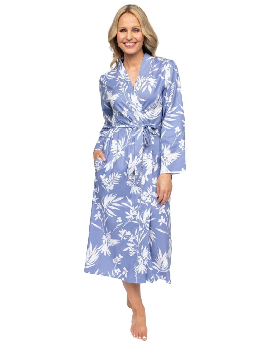 Cyberjammies Nora Rose Brooke Bird Print Long Dressing Gown Cornflower Blue