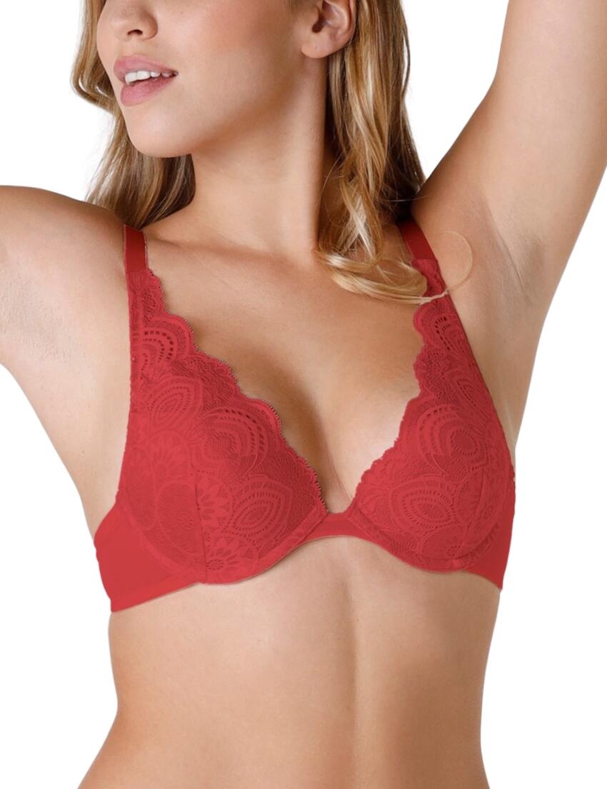 Wonderbra Refined Glamour Triangle Plunge Bra Brick Red 