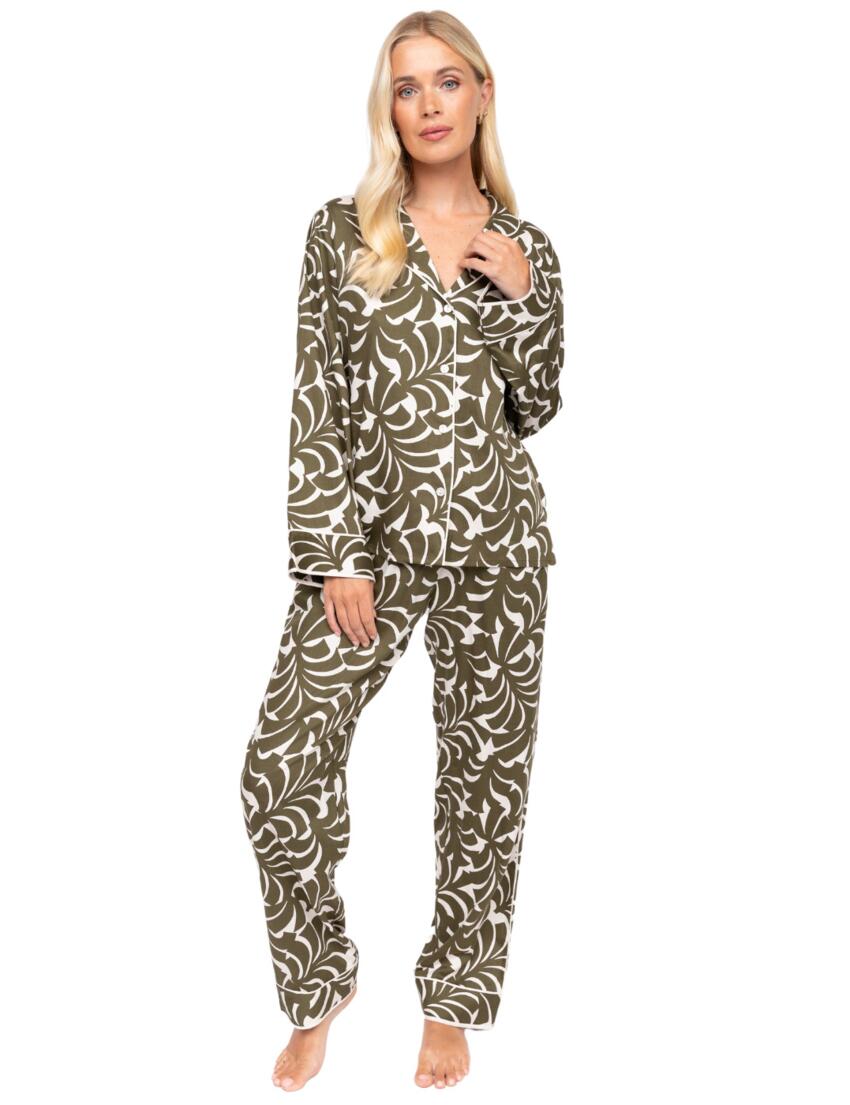 Cyberjammies Fable & Eve London - Chiswick Abstract Palm Pyjama Set Olive Green Mix