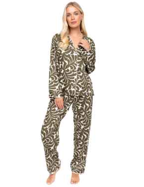 Cyberjammies Fable & Eve London - Chiswick Abstract Palm Pyjama Set Olive Green Mix