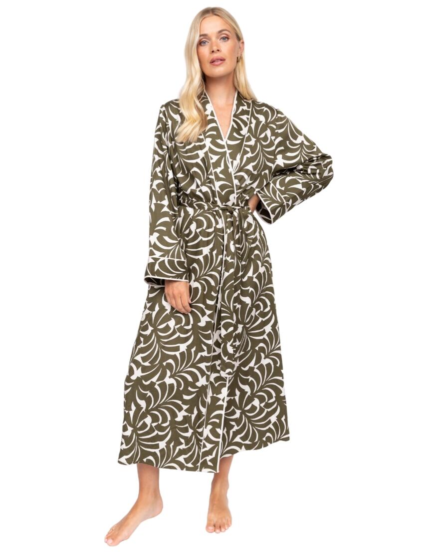 Cyberjammies Fable & Eve London - Chiswick Abstract Palm Long Robe Olive Green Mix