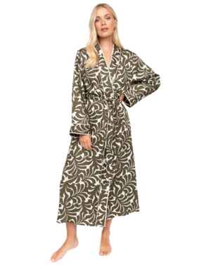 Cyberjammies Fable & Eve London - Chiswick Abstract Palm Long Robe Olive Green Mix