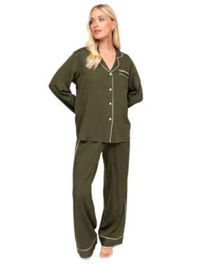 Cyberjammies Fable & Eve London - Chiswick Wide Leg Pyjama Set Olive Green