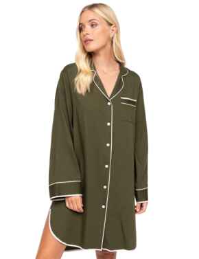 Cyberjammies Fable & Eve London - Chiswick Long Sleeve Nightshirt Olive Green