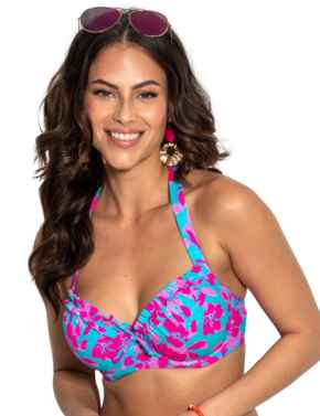Pour Moi Ocean Breeze Padded Halter Bikini Top Blue Floral