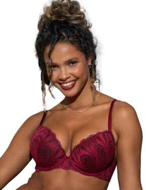 Pour Moi New Romance Padded Push-Up Plunge Bra Cherry Red/Black