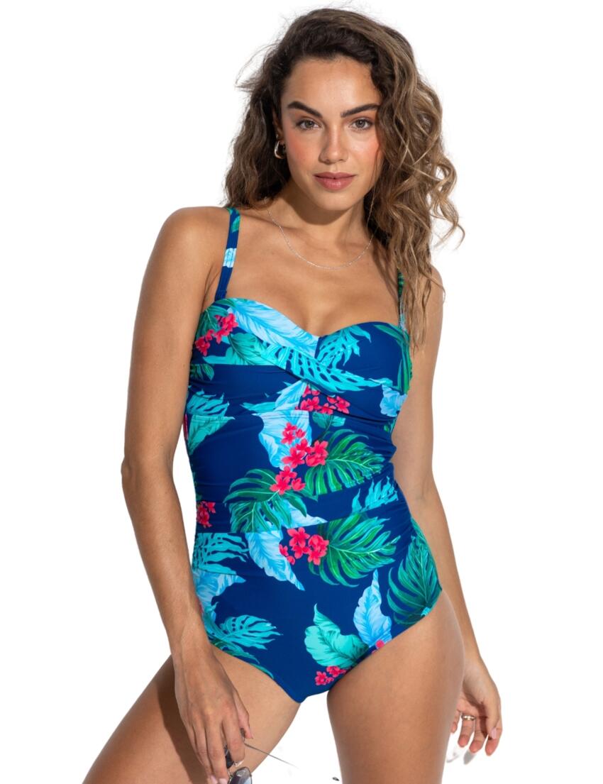 Pour Moi Santa Monica Strapless Tummy Control Swimsuit Navy/Tropical