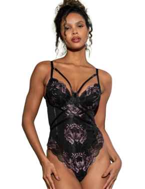 Pour Moi After Hours Thong Style Bodysuit Black/Soft Pink